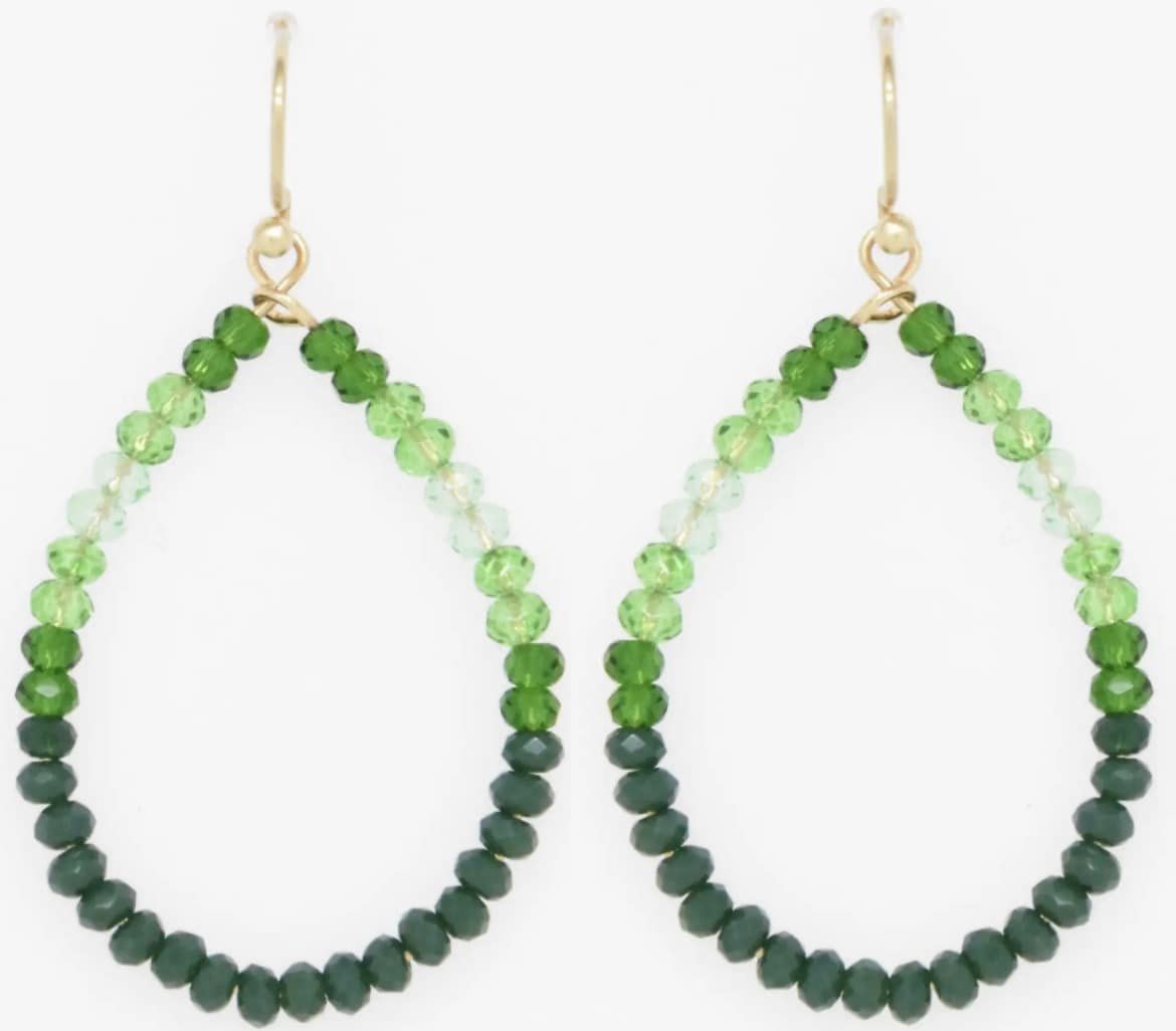 Wire Teardrop Ombre Glass Bead Earrings - Green